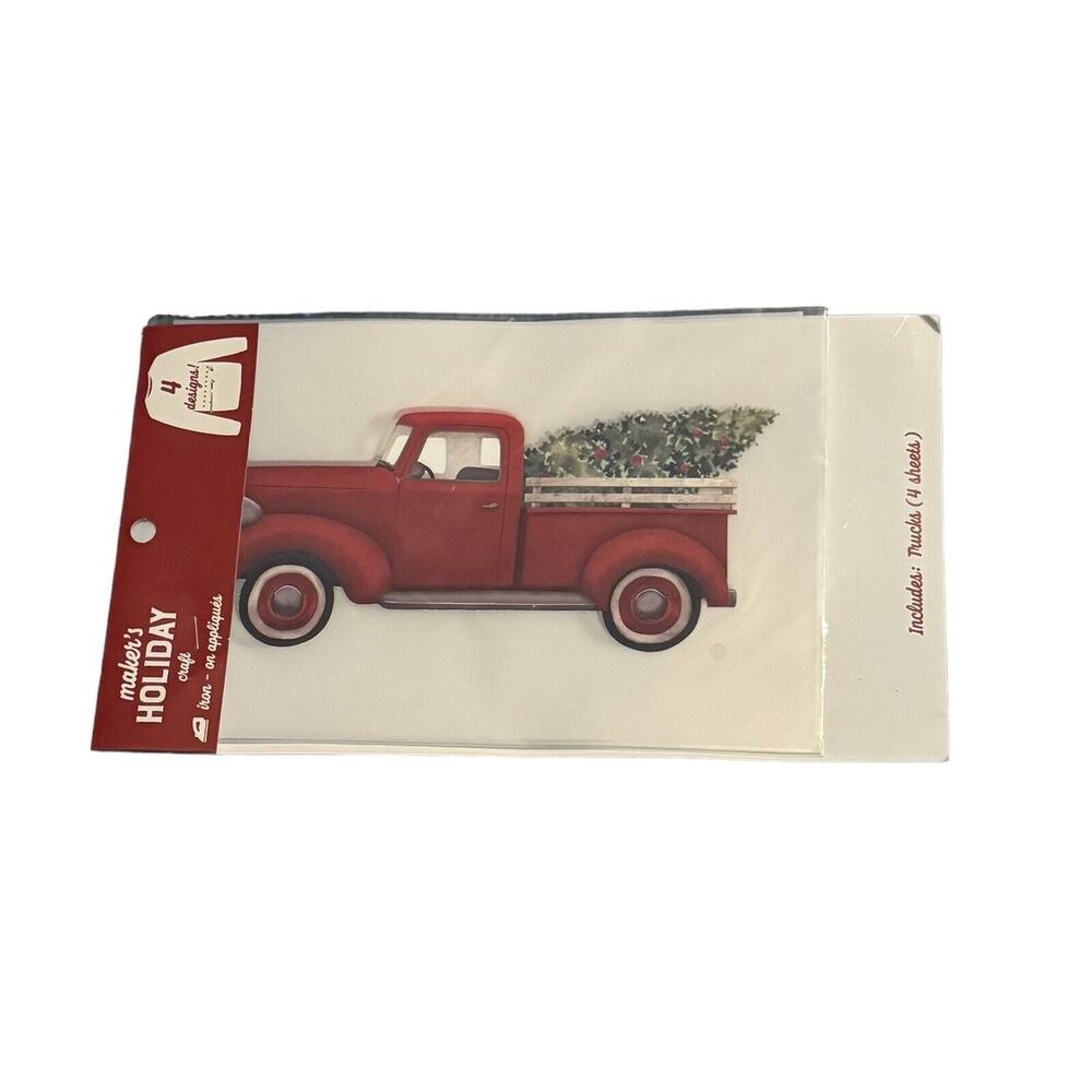Red Truck Christmas Tree Iron On Applique Makers Holiday Craft 4‎ Sheets NEW